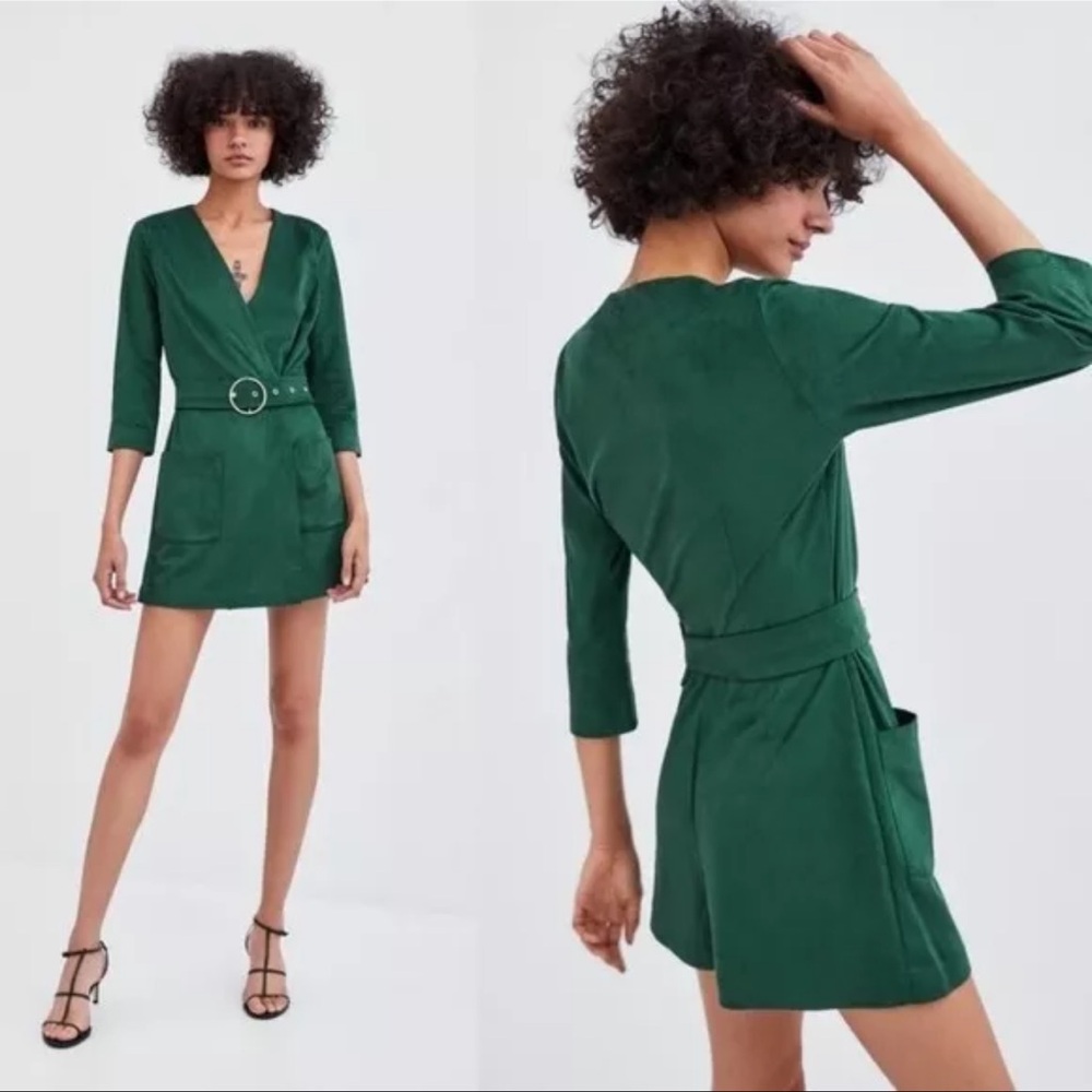 Zara trf Collection Emerald Green Faux Suede Belted Romper